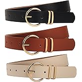 OCTBERSIEG 3 Pack Belts for Women Womens Belt For Jeans Dresses Pants Womens Belts with Gold Buckle Fashion Ladies Waist Belt