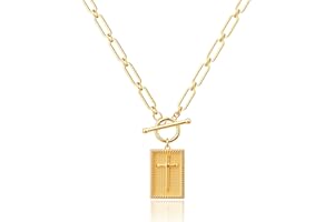 Robaice 14K Gold Plated and Silver Plated Cross Necklace for Women, Non-Tarnish Faith Jewelry with Toggle Clasp, Fashion Necklace Gifts for Women, Christian Faith, Communion, Birthday & Christmas