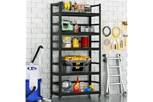 MOLYHOM Garage Shelving Heavy Duty, Garage Storage Shelves with Wheels, Adjustable Industrial Metal Storage Shelving Units, 64" H*31.6" W*15.8" D