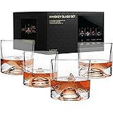 LIITON The Peaks Heavy Crystal Whiskey Glasses Gift Set of 4, Thick Freezable Bourbon Glass 1lb Each, Premium Whiskey Gifts for Men, Frozen Crystal Chills Cocktails, 10 oz