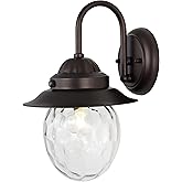 JONATHAN Y 12" Oil Rubbed Bronze 1-Light Iron and Glass Outdoor Sconce, Farmhouse Industrial Wall Lantern for Entryway Patio 