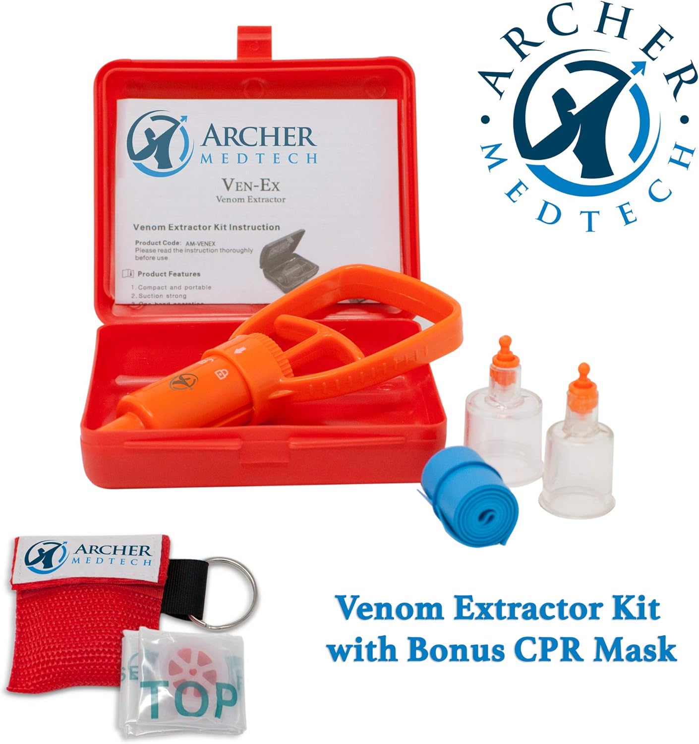Ven-Ex Snake Bite Kit, Bee Sting Kit, Emergency First Aid Supplies, Venom Extractor Suction Pump, Bite and Sting First Aid for Hiking, Backpacking and Camping. Includes Bonus CPR face Shield.: Health & Personal Care