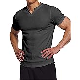 Dokotoo Men Mens Muscle Slim Fit T Shirts Texture V Neck Gym Workout Athletic Short Sleeve Mens Shirts