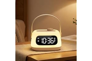 ORIA Baby Night Light with Clock, Nursery Night Lamp with Dual Alarms, Snooze, Timer, Adjustable Brightness, Portable Rechargeable Bedside Clock for Bedroom Baby Room Breastfeeding