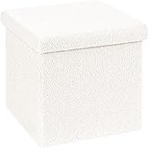 B FSOBEIIALEO Small Storage Ottoman Cube Sherpa Ottomans Foot Rest, Foldable Boucle Ottoman, Faux Teddy Fur, Cream White 12.6"x12.6"x12.6"