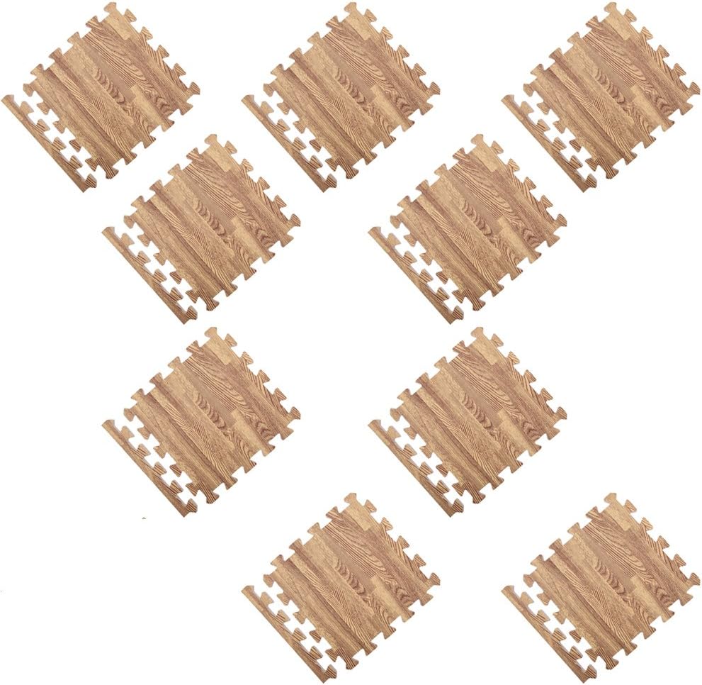 Tongina 9Pieces Floor Mats Foam Interlocking Mats Tile Thick Flooring Wood Mat Tiles Borders - Home Office Playroom Basement Trade Show - Light Wood Grain