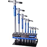 Powerbuilt 8 Pc Metric T-Handle Hex Allen Key Wrench Set w/ Speed Sleeves for Fast Spinning Action, Sliding Top Handle for &ldquo;T&rdquo; or &ldquo;L&rdquo; Shape, Long Shafts, Storage Rack, Auto, Bicycle, Moto - 941645