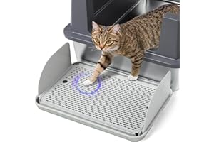 Bartuke Cat Litter Box Step with Removable Splash-Proof Baffles, Large Pet Ramp for Litter Box with Filter Function Double Layer Cat Pedal Footrest Splash-Proof Easy to Clean (Light Grey)