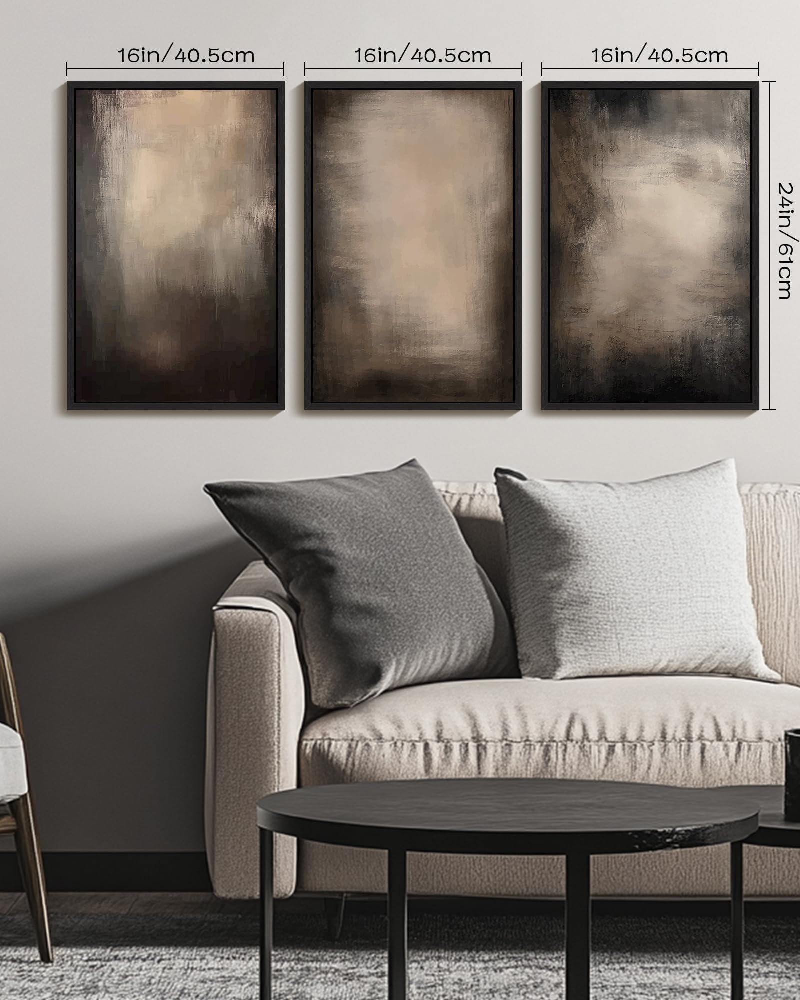 Condition photo showing New/Like New for phopago abstract framed wall art large 16x24in earthy in deep brown and beige tones modern art decor