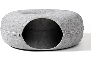 Generic Cat Donut - Peekaboo Cat Cave for Indoor Cats - Cat Donut Cat Tunnel Bed - Scratch Resistant Cat Toys for Medium Large Cats up to 30 lbs (24x24x11 Large, Light Grey)