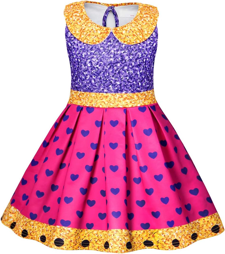 AmzBarley Girls Glitter Floral Print Fancy Party Dress up Costume Kids Childs Outfit Surprised Dolls Cosplay Birthday Holiday Clothes