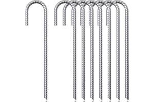 ASDFGHT J Hook Rebar Stakes 12 & 16 Inch (Black or Silver), Heavy Duty Professional Quality Ground Anchors for Chainlink Fence, Sports nets, Camping, Trampolines, Irrigation Pipes and Garden
