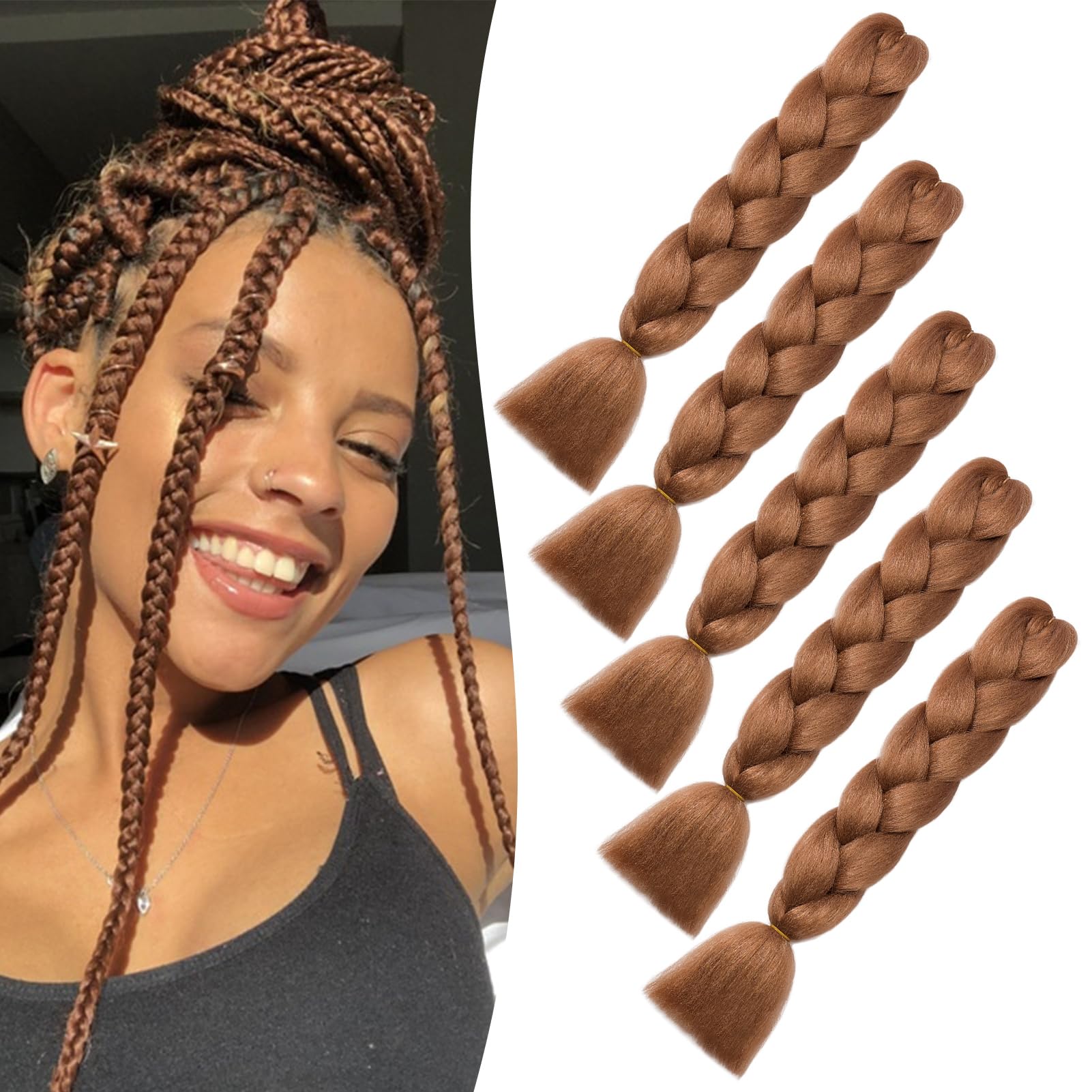 Dcbaboo Auburn Hair Extensions for Braiding Jumbo Braiding Hair Extension 5packs 24inch Synthetic Hair Kanekalon Ombre Braids Extensions Hair Afro Crochet Twist Box Braids 500g, Light Auburn