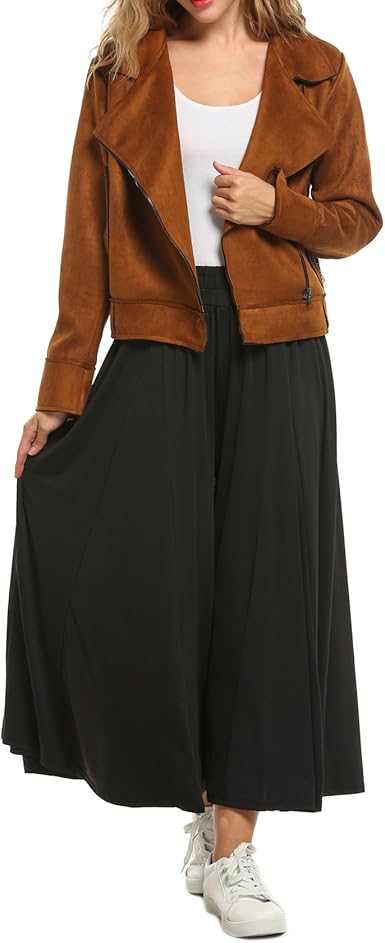 Amazon | (ジアグー)Zeagoo スカーチョ ゆったり レディース ガウチョパンツ ワイドパンツ スカンツ クロップド丈 膝下丈