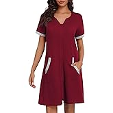 Ekouaer Women Zipper Robe Waffle Short Sleeve Bathrobes Lightweight Knee Length Housecoat with Pockets S-3XL
