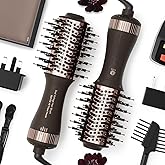 Travel Dual Voltage Hair Dryer Brush 4-in- 1,Portable Mini Hot Air Blow Dryer Straightener & Curler Brush,Titanium Oval Blowout Styler Volumizer Tools-Dark Chocolate