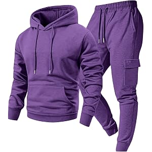 Vividcrate Men's Sweat Set 2 Piece Set Heavyweight Long Sleeve Hoodie Cargo Pocket Jogger Sweatpants