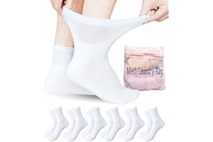Aisesine Women's Diabetic Ankle Socks for Swollen Feet, Edema, Neuropathy, Bariatric Non Binding Super Wide 6 Pairs