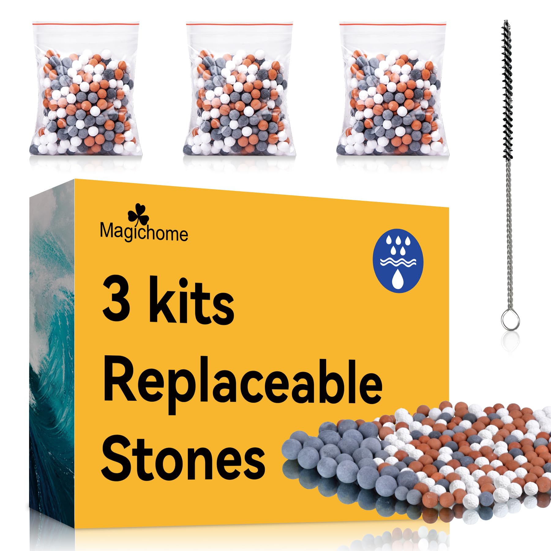 Magichome 3 Packs Negative Ion Mineral Balls Replacement for Hard Water Filteration, Remove Chlorine, Bacteria and Other Impurities