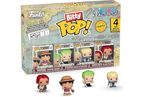 Funko Bitty Pop! One Piece - Monkey D. Luffy, Roronoa Zoro, Axe Hand Morgan, and A Surprise Mystery Mini Figure - 0.9 Inch (2.2 Cm) Collectable - Stackable Display Shelf Included - Party Bags