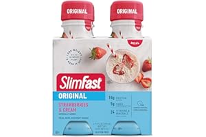 SlimFast Meal Replacement Shake, Original Strawberries & Cream, 10g of Ready to Drink Protein for Weight Loss, 11 Fl. Oz Bottle, 4 Count (Packaging May Vary)