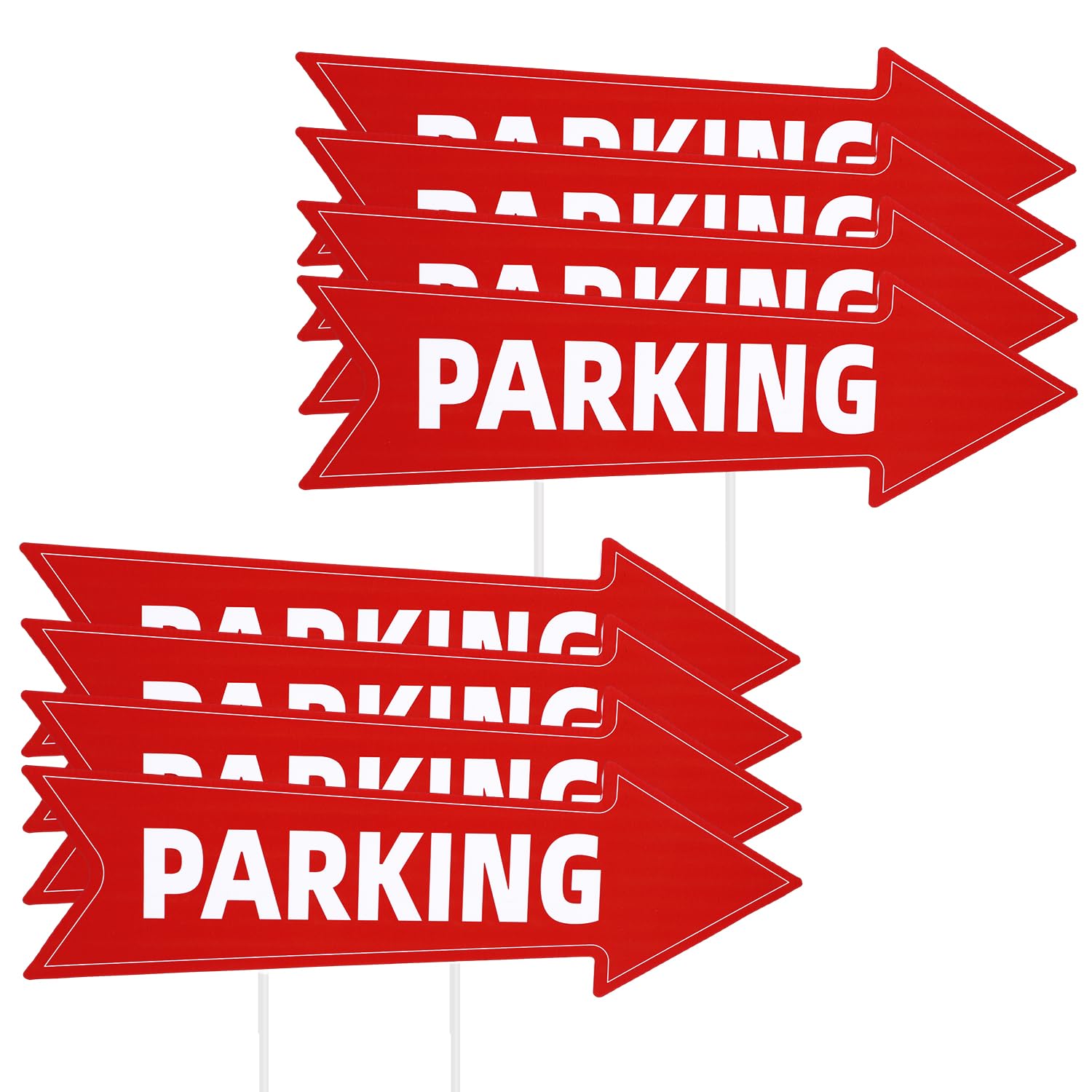 8pcs Event Parking Signs with Stakes, 17 x 6 inch Double Sided Car Parking Signs with Arrows Waterproof Corrugated Plastic Outside Parking Sign Post for Outdoor, Yard, Lawn