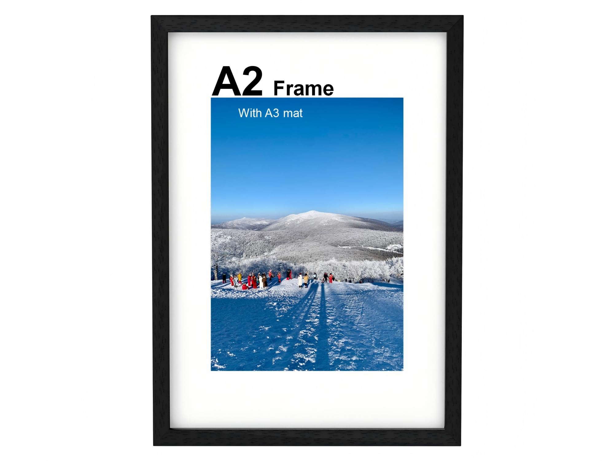 A2 Picture Frame, Black Wooden A2 Photo Frame 59.5 x 42 cm with Mount and Plexiglass, Poster Frame for Certificates and Artwork, Wall Mount Horizontal or Vertical