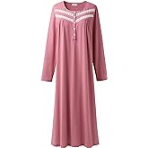 Keyocean Nightgowns for Women, Soft Cotton Comfortable Lightweight Long-Sleeve Ladies Night Dresses