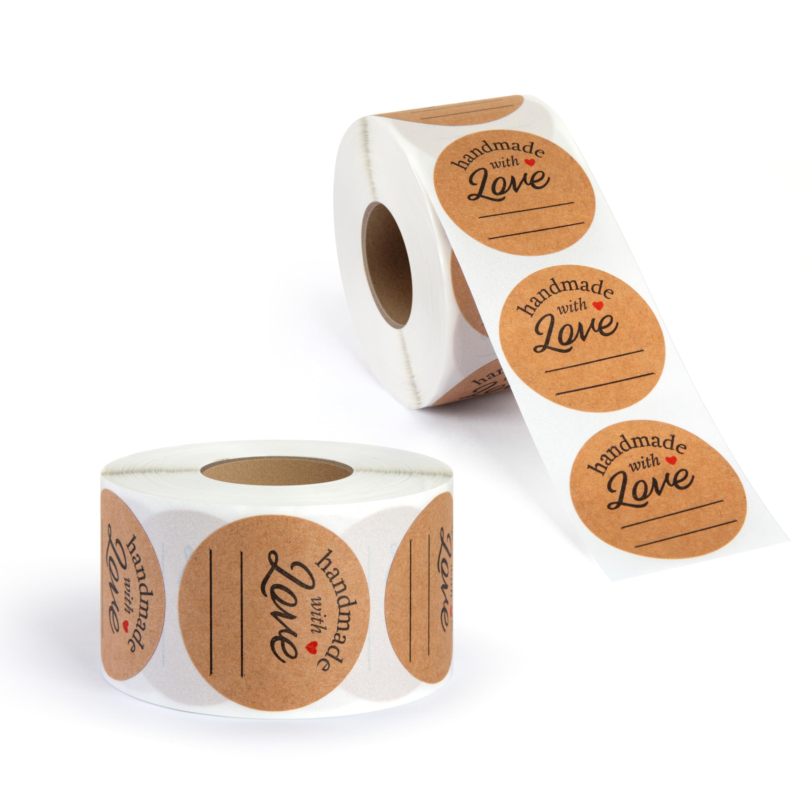 Photo 1 of 1000pcs Handmade with Love Stickers, 1.5" Diameter Kraft Handmade with Love Sticker Labels for Gifts, Crafts, Small Business, 500 Stickers per Roll (Pack of 2)