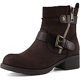 Dunes Max Motorcycle Womens Ankle Boots – Comfortable Booties for Women with Zipper & Buckle, Combat Boots Style, Memory Foam, Wide Width Options