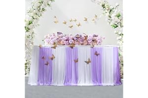 Albassa Purple Tulle Table Skirt 6ft Lavender Ruffle Tutu Table Skirts Tulle TableCloths for Parties Baby Shower Girl Butterfly Elephant Birthday Party Wedding Dessert Banquet Table Decorations