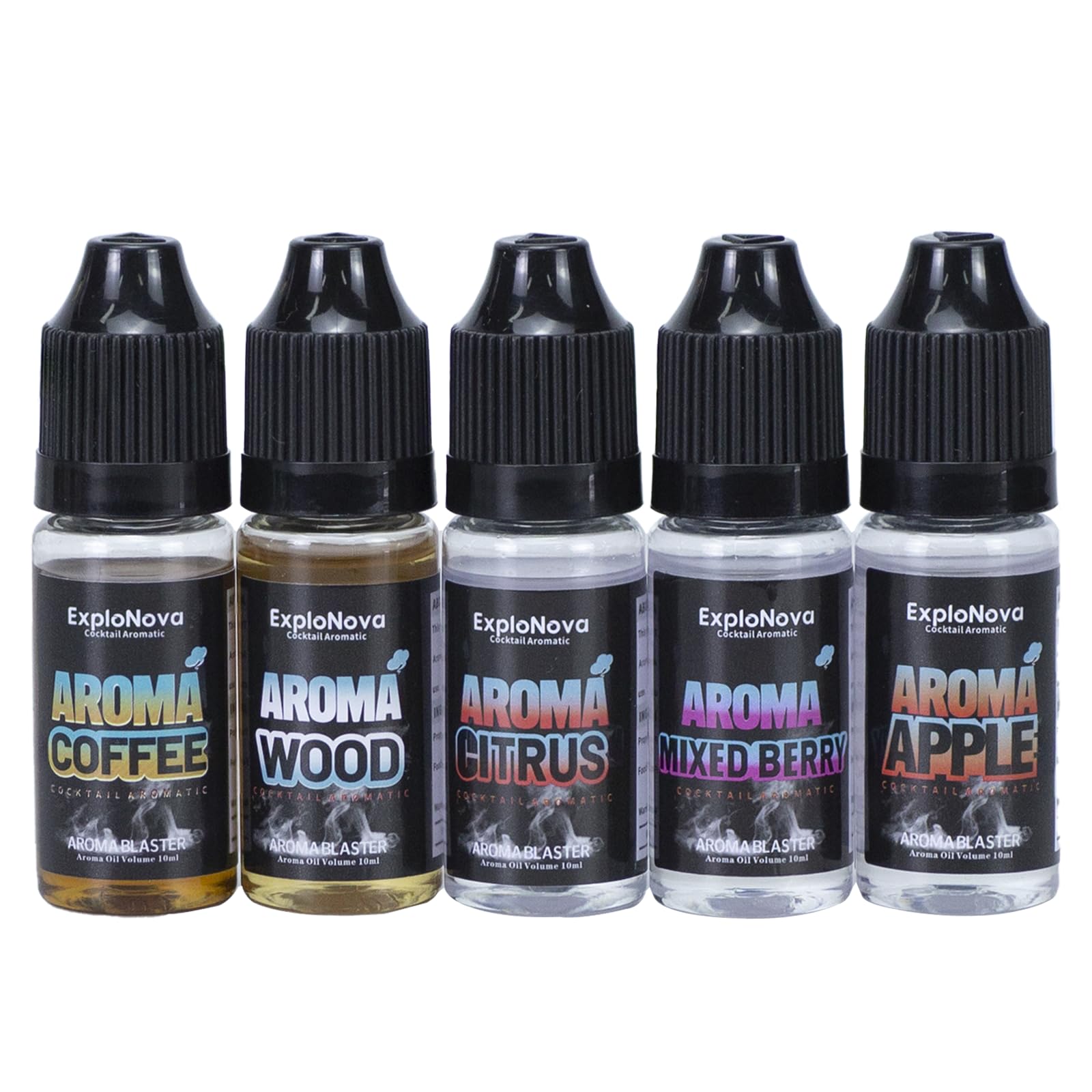 Photo 1 of ExploNova Cocktail Bubble Gun Kit Accessories, 5 Flavour: Apple, Citrus, Coffee, Strawberry and Blueberry Mix, Apple Wood - Works with Bartender Smoke Bubble Gun(Aromatic Oils)