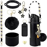 Compatible for Owala Accessories Bundle: Silicone Boot for 24oz & 32oz Bottles, Charms, Handle, Strap, Rubber Bottoms, and Decorative Add-ons for Your Compatible for Owala Water Bottle, Black
