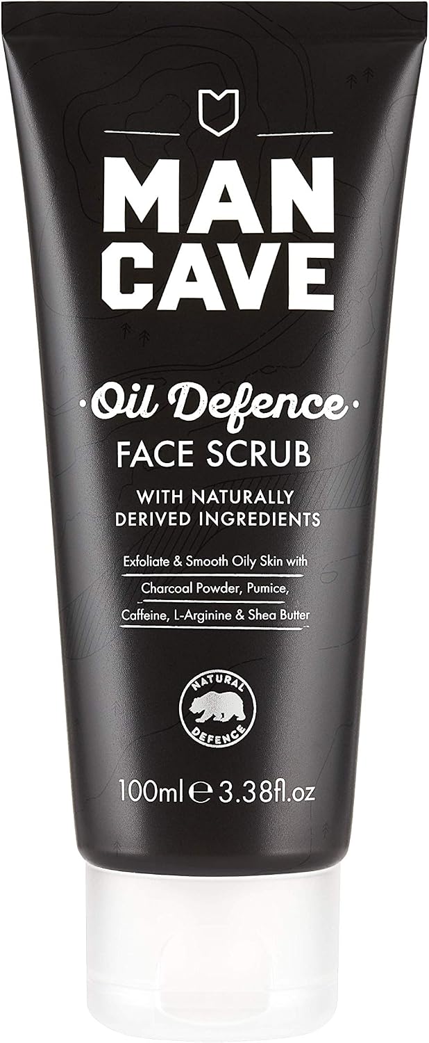 ManCave Charcoal Face Scrub 100ml for Men Exfoliate & Smooth Skin, Dermatlogically Tested, Natural Formulation