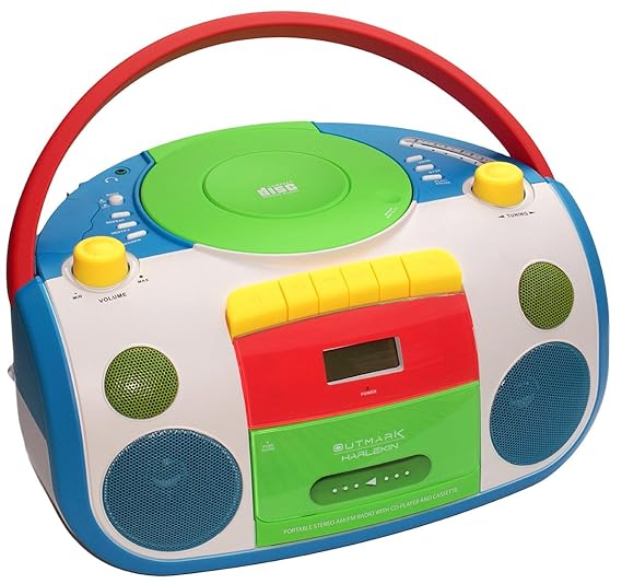 HARLEKIN TRAGBARER KINDER RADIO-KASSETTEN-CD PLAYER I STEREOANLAGE I BOOMBOX I WEISS GRÜN BLAU ROT GELB l FM-RADIO I LCD-DISP