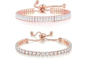 COLORFUL BLING Dainty Sparkling Crystal Tennis Bracelets Set 18K Gold Plated Shiny Cubic Zirconia Jewelry Birthday Gifts for Women