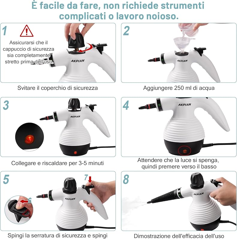 Pulitrice a Vapore Portatile, Steam Cleaner con 10 Accessori