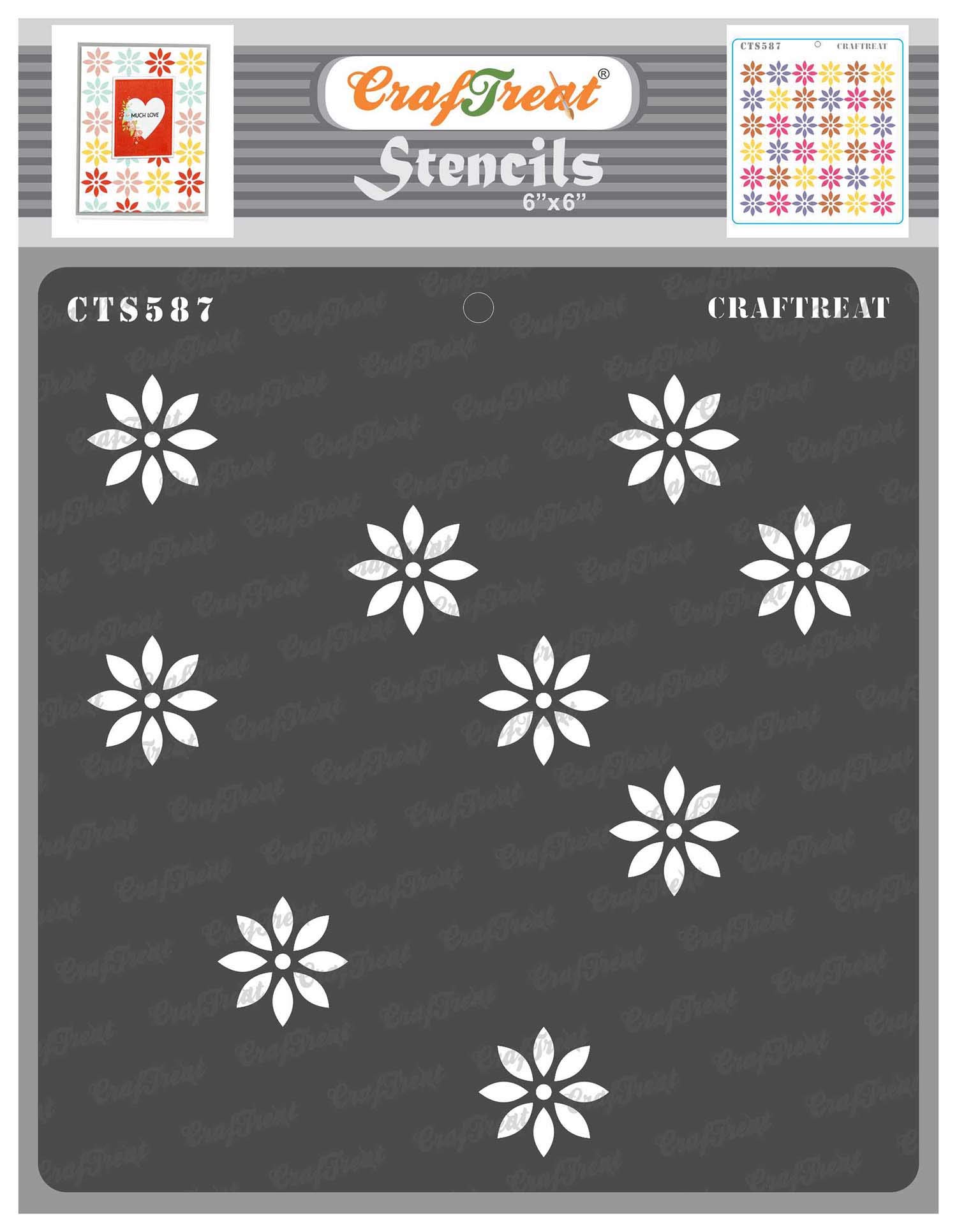 CrafTreat Reusable Flower Stencils for Painting on Wood, Canvas, Paper, Fabric, Tile & Plastic - 6x6 Inch - Flower Template for Concrete & DIY Projects