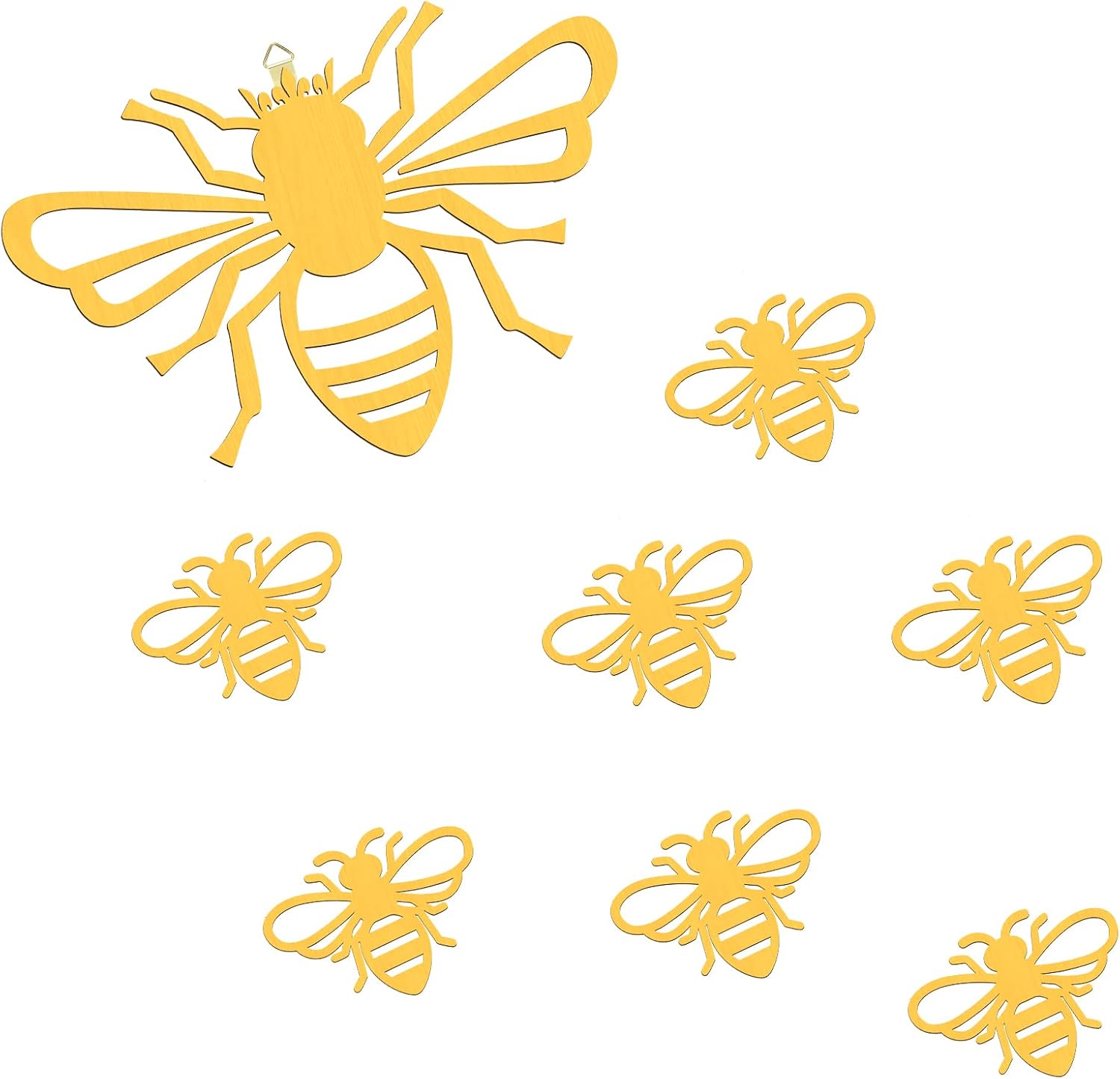 Plaques & Wall Art - 8 Pieces Wooden Bee Decor Wall Art Farmhouse Queen Bee Wall Sculpture Hanging Bee Wall Sign for Indoor Outdoor Garden Yard Lawn Decoration Spring Party Supplies (Gold)