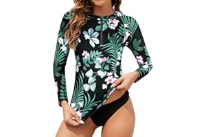 Tanst Sky Women's Rash Guard Swim Top Long Sleeve Bathing Suits UV Shirt Zipper Rashguard Swimsuit
