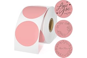 CLASSY Circle Thermal Sticker Labels, 2" Thermal Stickers, Multi-Purpose Round Direct Thermal Labels for Name Tag, Small Business Labeling, Inventory and Color Coding, 750 Labels/1 Roll,Pink.