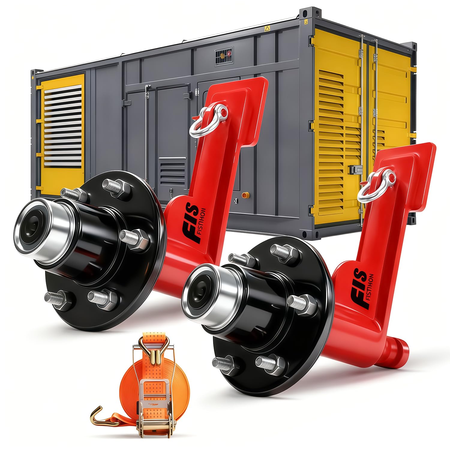 Photo 1 of 2 Pack Shipping Container Wheels 6-Lug Wheels Kit, Shipping Container Accessories, Heavy-Duty Shipping Container Axles with Heavy Duty Ratchet Tie Down-Moves 20ft - 40ft, Shipping Container