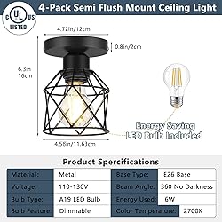 FadimiKoo 4-Pack Semi Flush Mount Ceiling Light