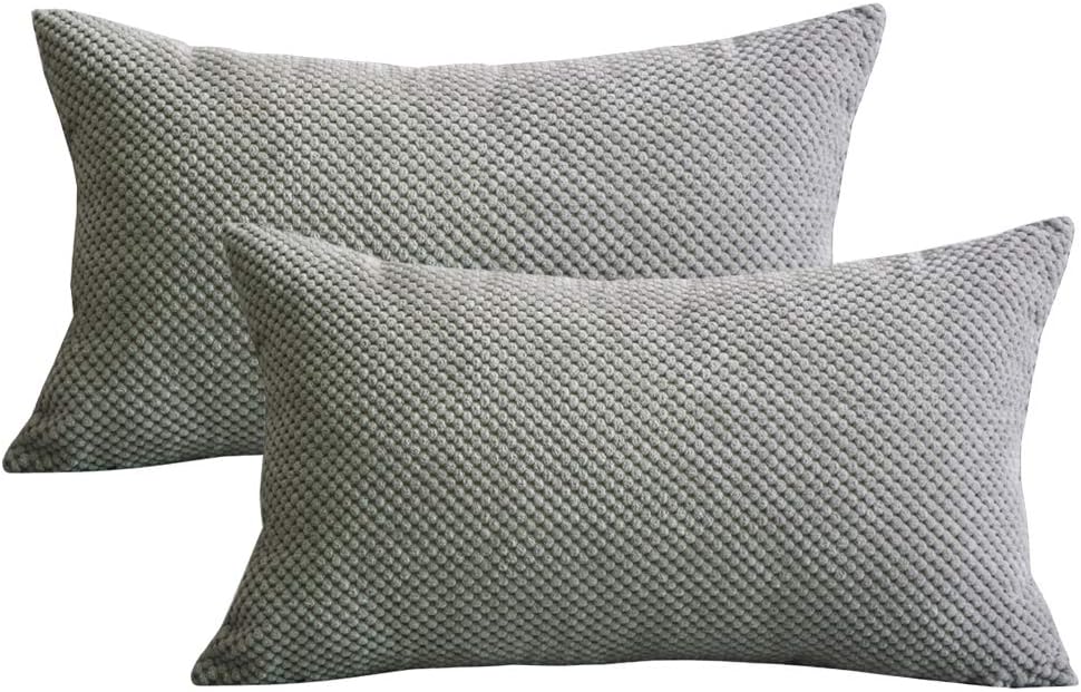 Lutanky Corduroy Cushion Covers (Pack of 2) Super Soft Rectangle Pineapple Grid Throw Pillow Cases for Sofa Bedroom Home Decor （30 x 50 cm） (grey,2 Pieces)