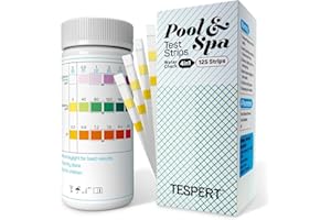 Pool Test Strips: 4 Way 125 Strips Pool Test Kit Testing for Hot Tub and Spa, Quick and Accurate Test Free Chlorine, pH, Bromine, Total Alkalinity, TESPERT