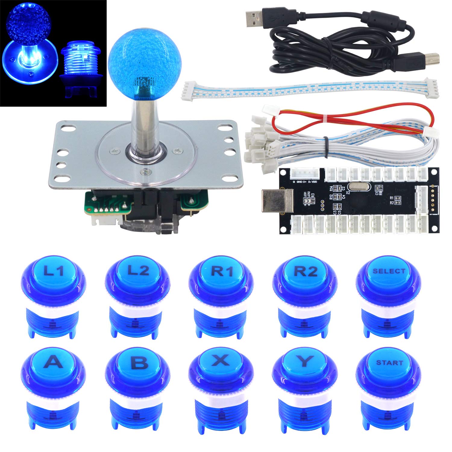 SJ@JX Arcade Game LED DIY Kit Mechanical Keyboard Switch Arcade LED Button Joystick Controller Zero Delay USB Encoder for PC MAME Retropie Jamma — image 1