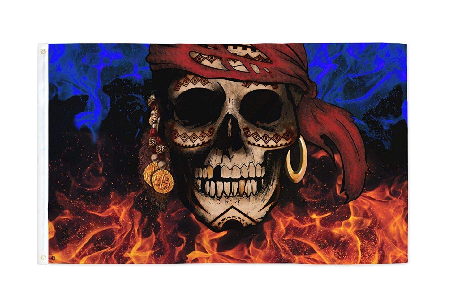 AZ FLAG - Pirate Pieces Of Eight Flag - 3x5 Ft - 100D Polyester Skull Crossbones Fire Banner with Two Metal Grommets - Fade Resistant - Vivid Colors - 3' x 5' Feet - 150x90 Cm