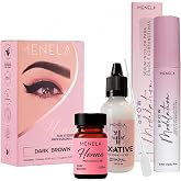 MENELA Dark Brown Hair Henna Color Kit with Lash &amp; Beauty Serum &ndash; Complete Color &amp; Care System, Up to 60 Applications, 2.5g Henna, 15ml Fixer &amp; Serum, Vegan, Ammonia-Free, DIY &amp; Professional Use