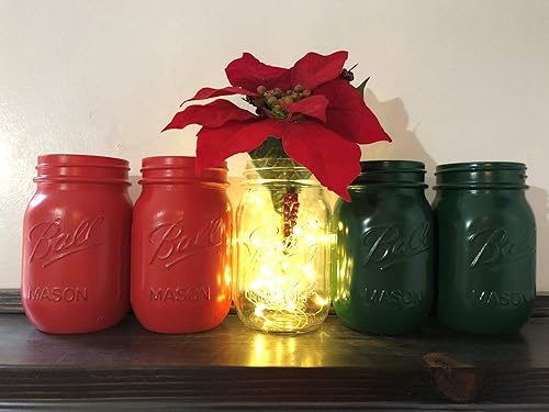 Amazon Com Christmas Mason Jar Centerpiece Set Of 5 Painted