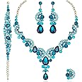 CSY Elegant Crystal Necklace Earrings Bracelet Ring Bridal Wedding Party Costume Jewelry Sets for Brides Women